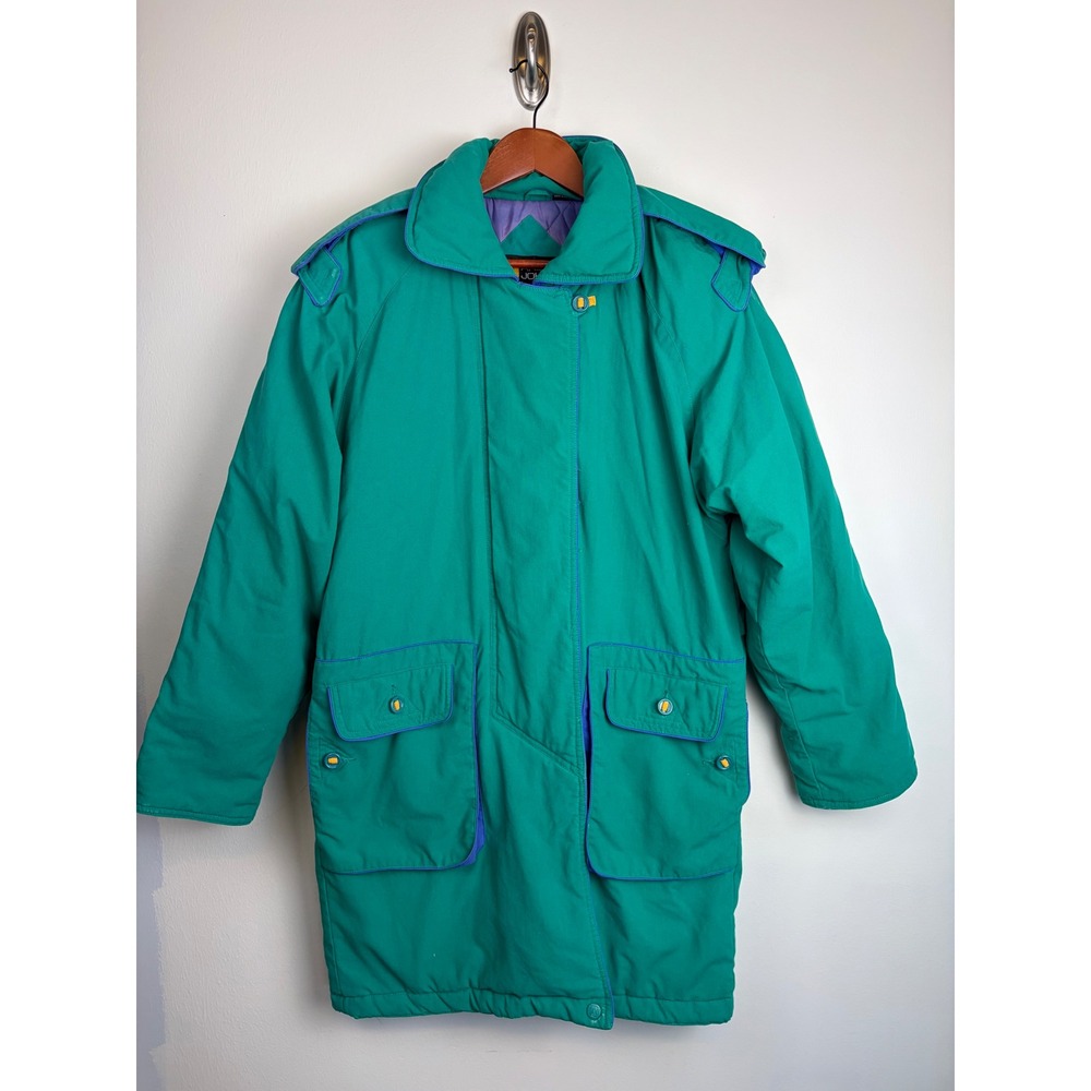 Andy Johns Parka S Teal Vintage 80s 90s Colorblock Quilted Long Barn Coat Jacket